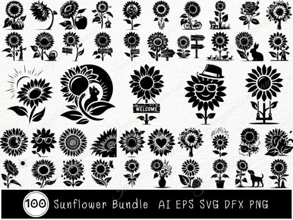 100 Sunflower SVG Bundle: Graphics & Illustrations