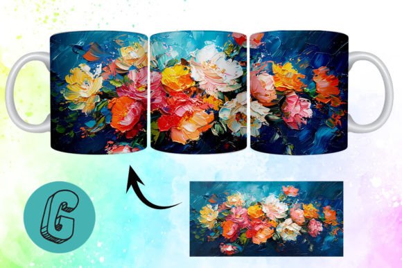 3D Oil Paint Flowers: Graphics & Illustrations for Mugs