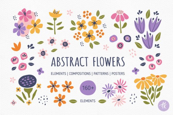 Abstract Flowers Bundle: Modern Graphics & Illustrations