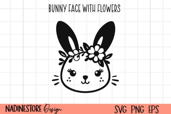 Baby Bunny Face with Flowers SVG: Graphics & Illustrations