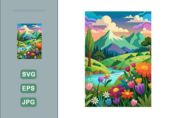 Colorful Flowers Landscape: Graphics & Illustrations