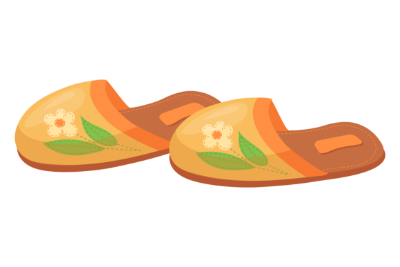 Cute Slippers with Flowers: Graphics & Illustrations