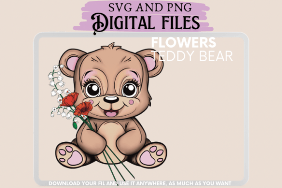Cute Teddy Bear Handing Flowers: Graphics & Illustrations