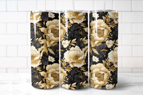 Gold Flowers Tumbler: Premium Graphics & Illustrations