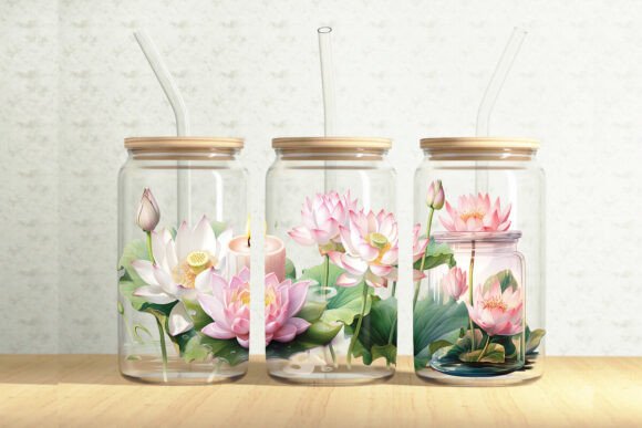 Lotus Flowers 16oz Glass Can Wrap: Graphics & Illustrations