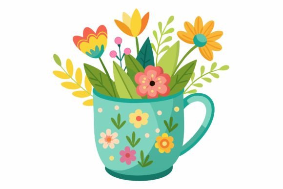 Mug with Flowers: Fresh Graphics & Illustrations