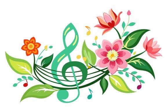 Music Icon with Flowers: Graphics & Illustrations
