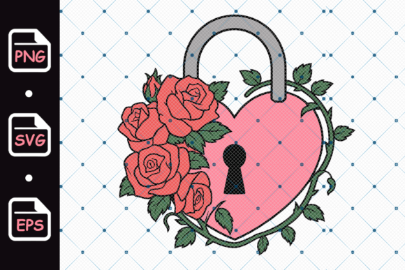 Pink Heart Lock & Roses: Graphics and Illustrations