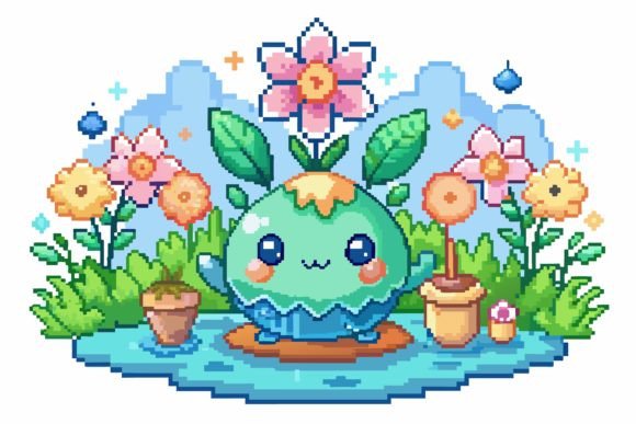 Pixel Cartoon with Flowers: Fresh Graphics & Illustrations