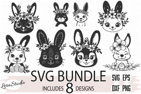 Rabbit Easter Bunny Face Flowers: Graphics & Illustrations