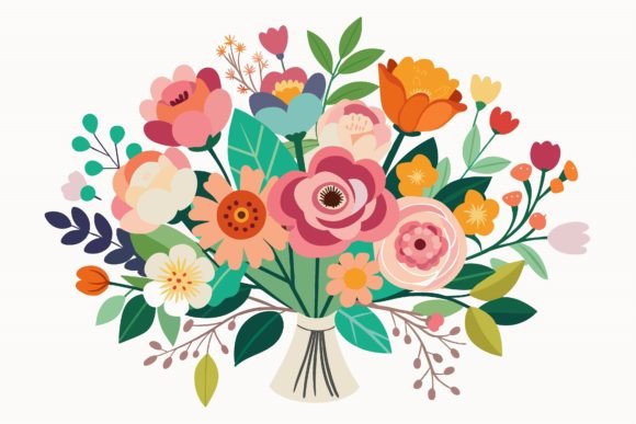 Set Bouquets with Flowers on a Ba: Graphics & Illustrations