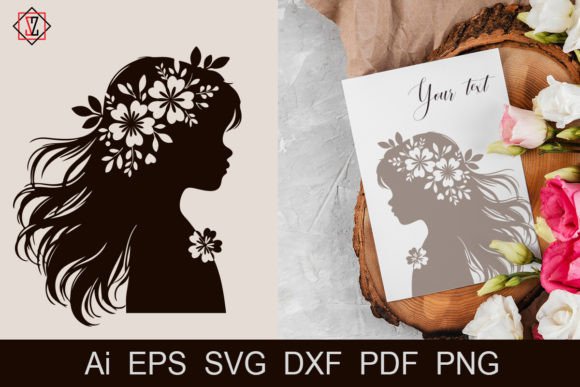 Silhouette Girl with Flowers: Graphics & Illustrations