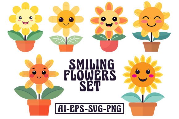 Smiling Flowers Set: Joyful Graphics & Illustrations