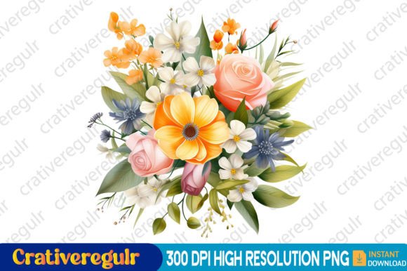 Spring Flowers Bouquet Clipart: Graphics & Illustrations