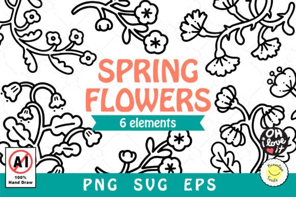 Spring Flowers Outline: Graphics & Illustrations