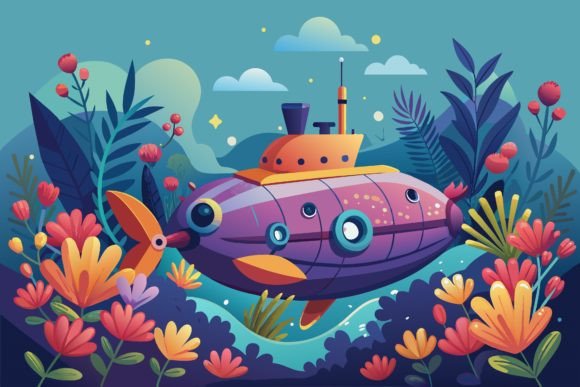 Submarine with Flowers: Fresh Graphics & Illustrations
