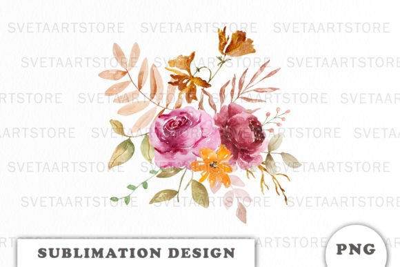 Watercolor Autumn Flowers Bouquet Png: Graphics & Illustrations