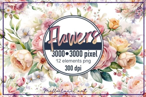 Watercolor Flowers PNG Clipart: Graphics & Illustrations