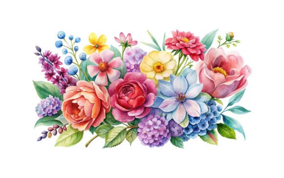 Watercolor Flowers White Background: Graphics & Illustrations