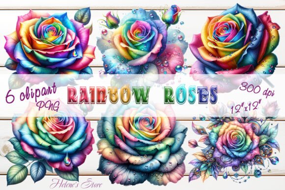 Watercolor Rainbow Roses: Vibrant Graphics & Illustrations